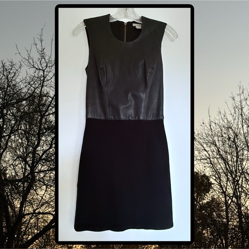 HELMUT LANG Black Gala Combo Knit and Genuine Leather Dress Petite P